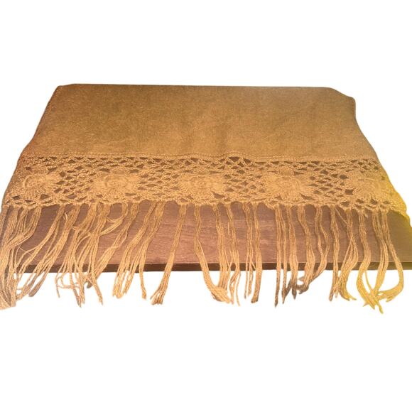 Canotex 100% Alpaca Scarf 90x20in made in Peru crocheted fringe ends brown - Picture 1 of 11